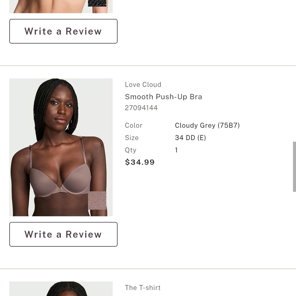 Victoria Secret 34dd Smooth Push-Up Bra in Cloudy Grey